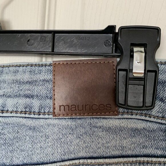 Maurices Flare Denim Flex High Rise Blue Jeans Size 10 XLong Distressed NWT - Picture 6 of 11